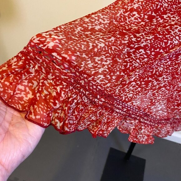 NWT Anthropologie Floreat Red Print Ruffle Lace Sheer Dress - Picture 10 of 16